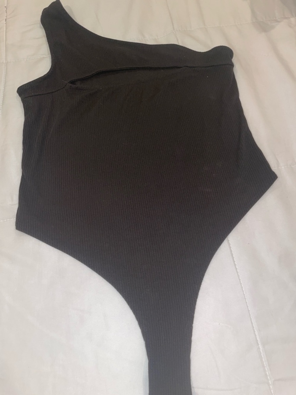Fashion Nova Black One-Shoulder Ribbed Bodysuit